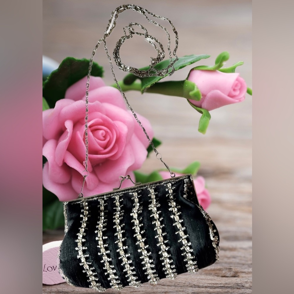 ALDO Designer Black Evening Bag with Rhinestone & Bead Detail